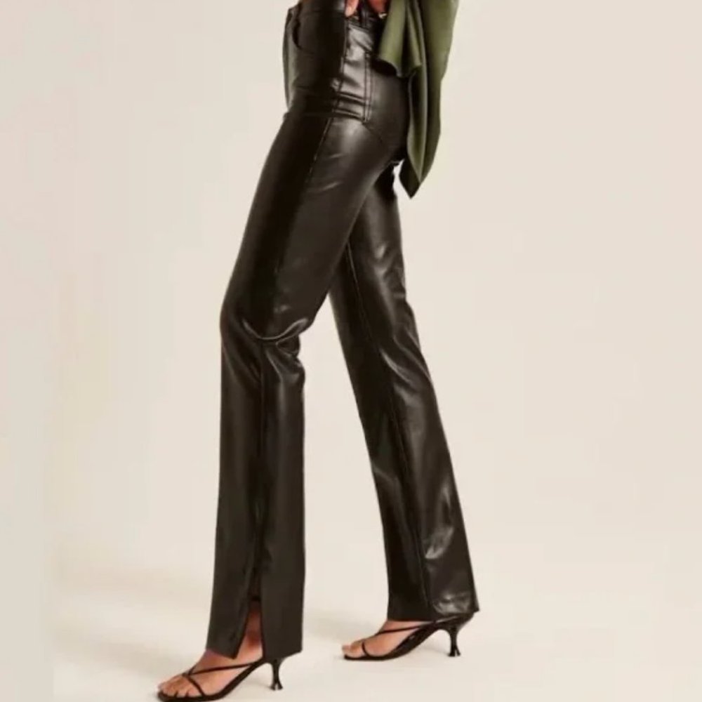 Abercrombie Curve Love 90’s Straight Ultra High Rise Vegan Leather Pants 29 NWOT
